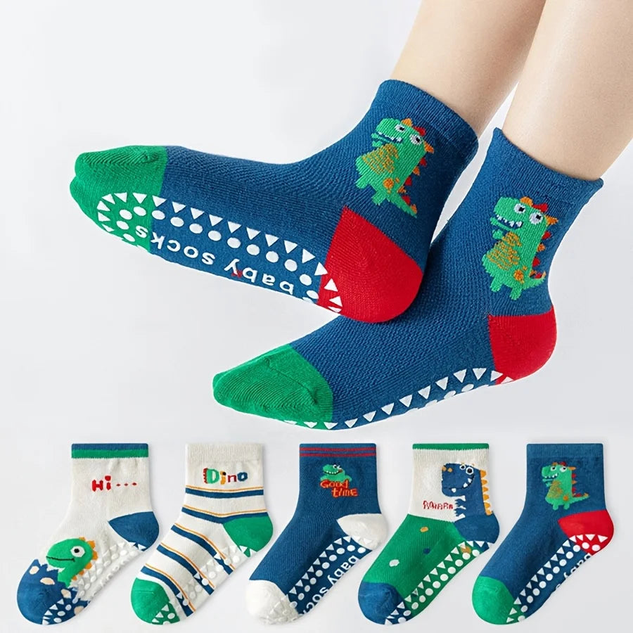 Pack de 5 Pares de Calcetines Antideslizantes Infantiles con Dibujos