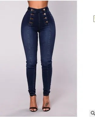 Pantalones Vaqueros de Mujer de Talle Alto, Corte Slim, con Botones y Bolsillos
