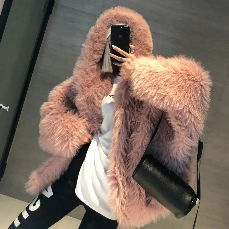 Abrigo de Mujer de Invierno de Piel Sintética de Felpa, Estilo Urbano y Casual
