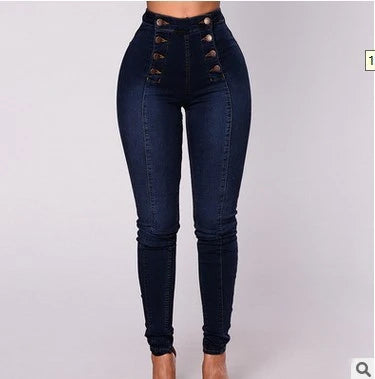 Pantalones Vaqueros de Mujer de Talle Alto, Corte Slim, con Botones y Bolsillos