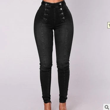 Pantalones Vaqueros de Mujer de Talle Alto, Corte Slim, con Botones y Bolsillos