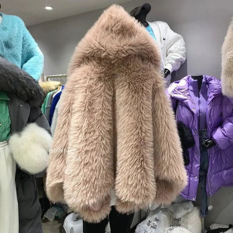 Abrigo de Mujer de Invierno de Piel Sintética de Felpa, Estilo Urbano y Casual