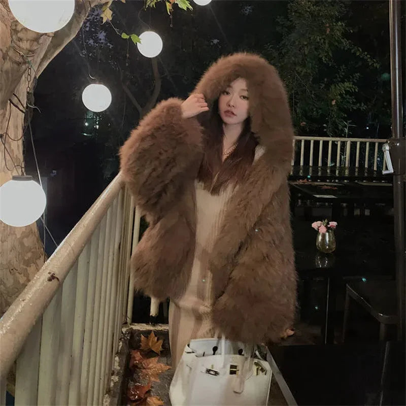 Abrigo de Mujer de Invierno de Piel Sintética de Felpa, Estilo Urbano y Casual