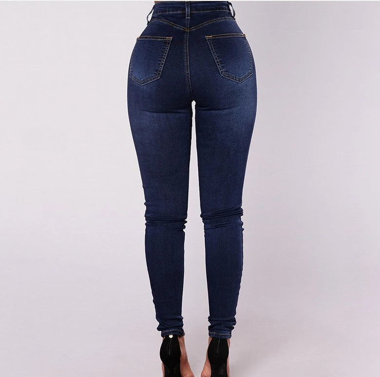 Pantalones Vaqueros de Mujer de Talle Alto, Corte Slim, con Botones y Bolsillos