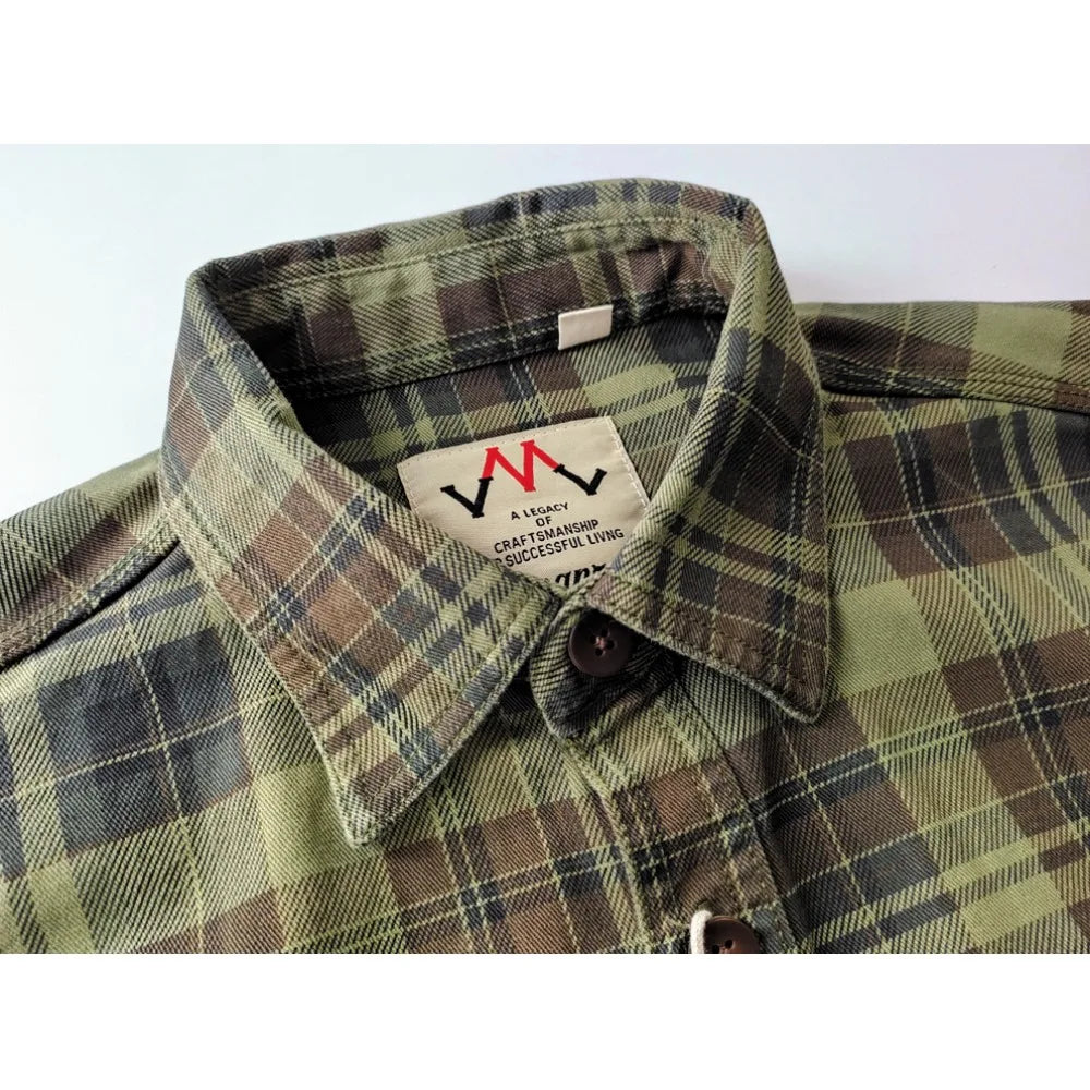 Camisa de Hombre de Algodón Lavado a Cuadros, Manga Larga y Diseño Grueso para Primavera y Otoño