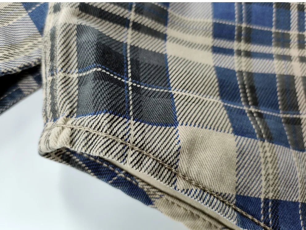 Camisa de Hombre de Algodón Lavado a Cuadros, Manga Larga y Diseño Grueso para Primavera y Otoño
