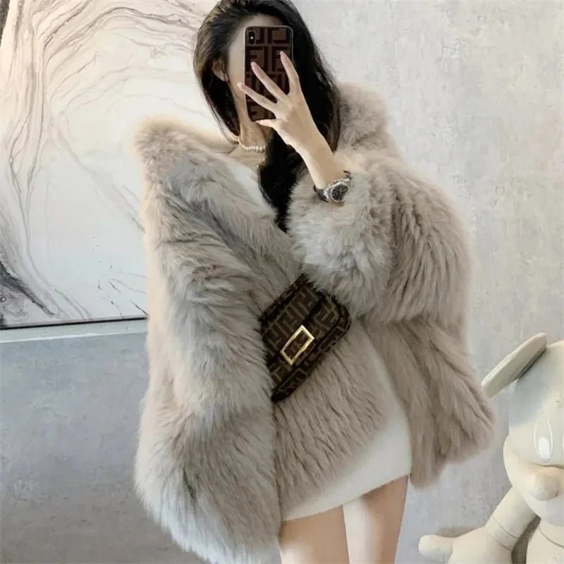 Abrigo de Mujer de Invierno de Piel Sintética de Felpa, Estilo Urbano y Casual