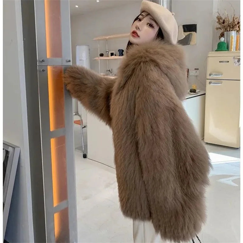 Abrigo de Mujer de Invierno de Piel Sintética de Felpa, Estilo Urbano y Casual