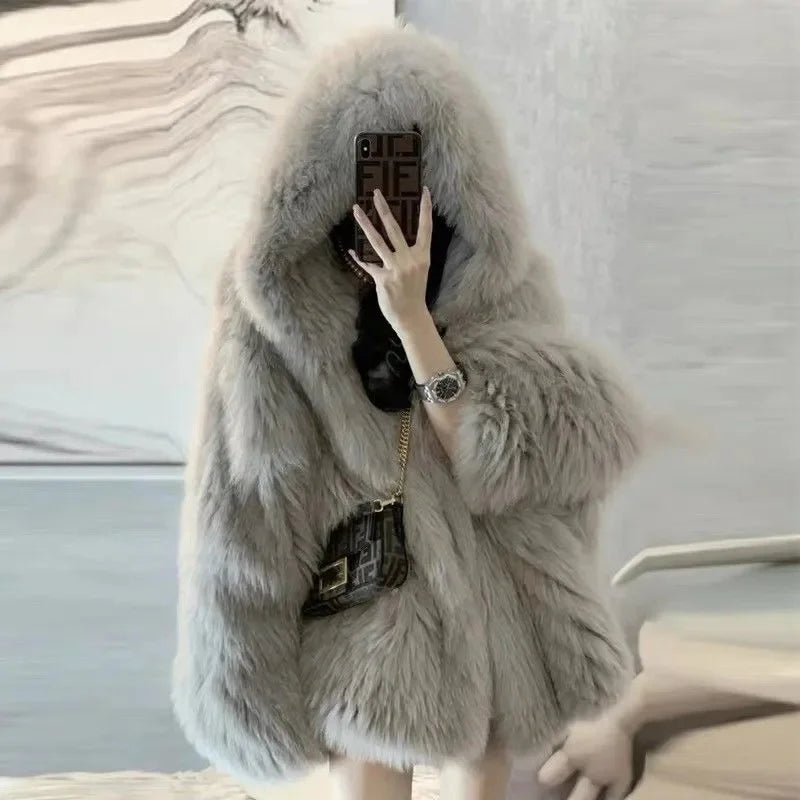 Abrigo de Mujer de Invierno de Piel Sintética de Felpa, Estilo Urbano y Casual