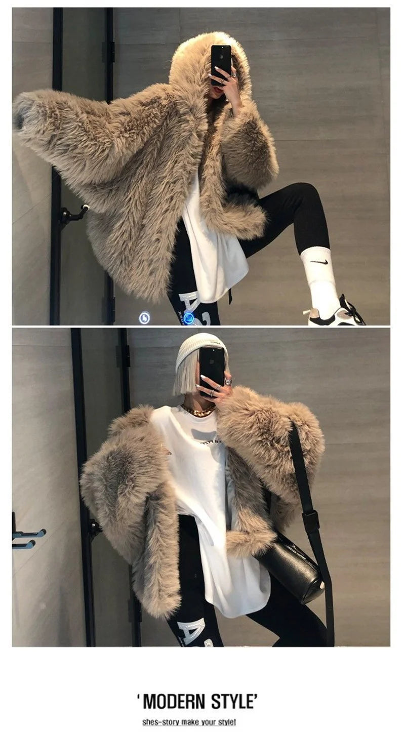 Abrigo de Mujer de Invierno de Piel Sintética de Felpa, Estilo Urbano y Casual