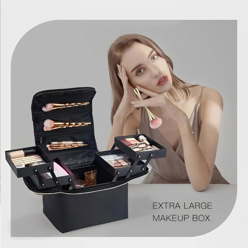 Maletín Organizador de Maquillaje de Gran Capacidad – Caja Portátil con Bandejas Ajustables