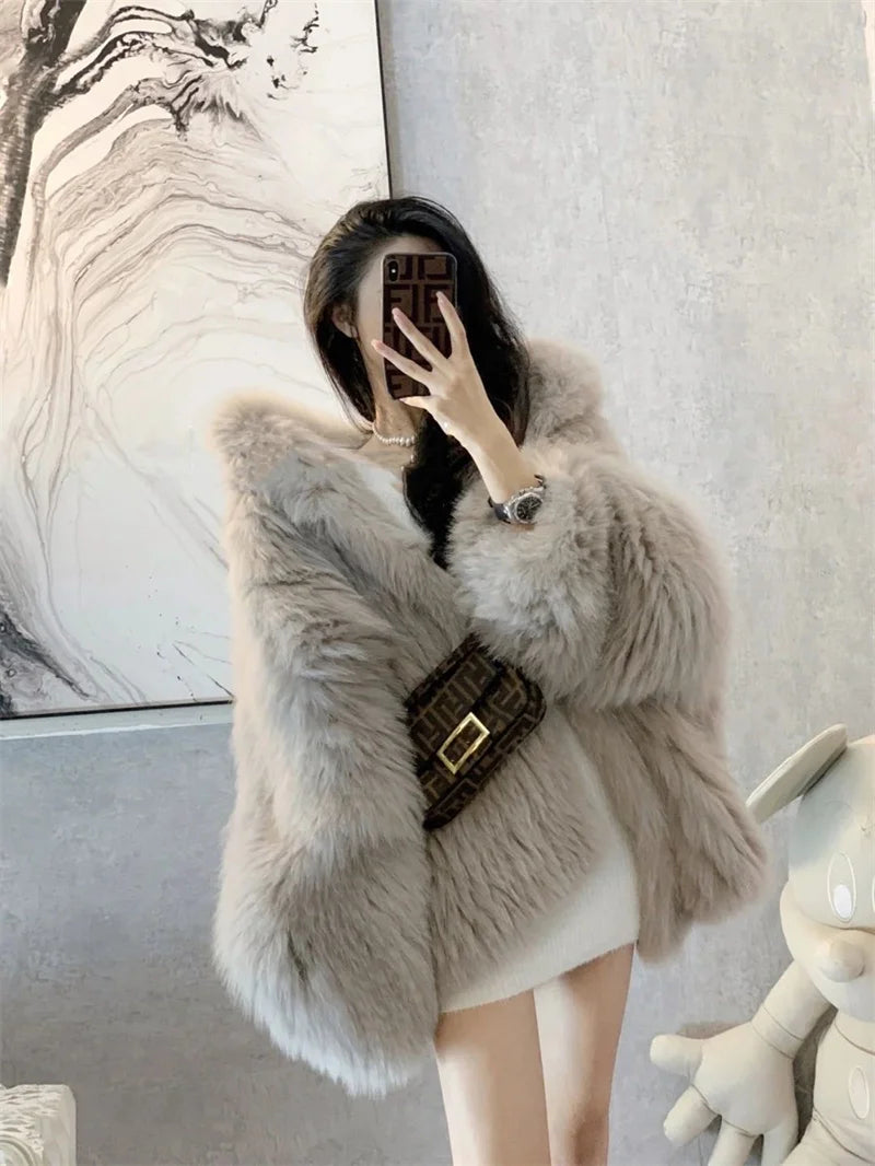 Abrigo de Mujer de Invierno de Piel Sintética de Felpa, Estilo Urbano y Casual