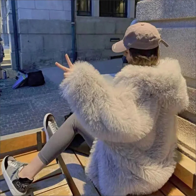 Abrigo de Mujer de Invierno de Piel Sintética de Felpa, Estilo Urbano y Casual