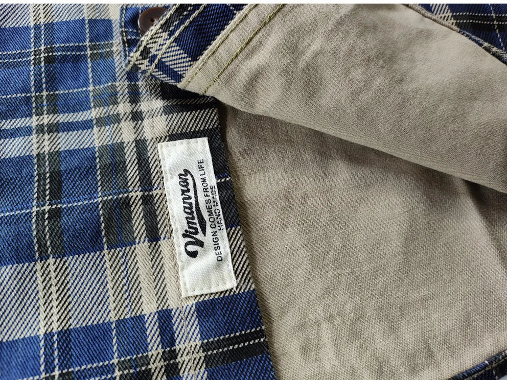 Camisa de Hombre de Algodón Lavado a Cuadros, Manga Larga y Diseño Grueso para Primavera y Otoño