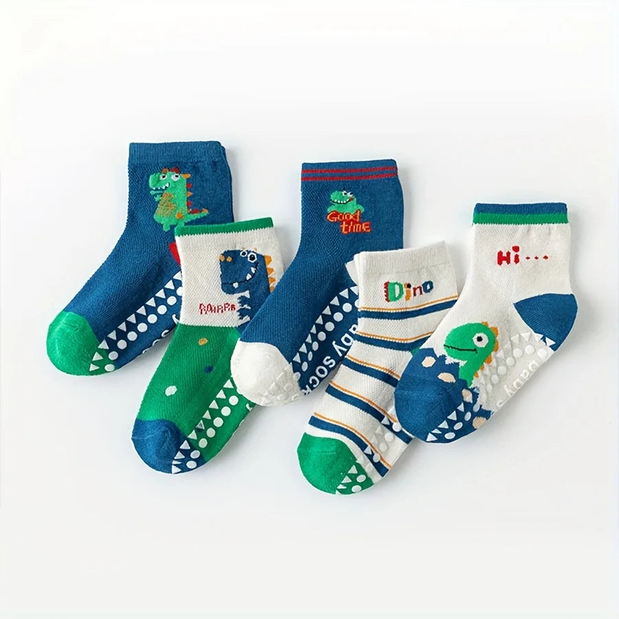 Pack de 5 Pares de Calcetines Antideslizantes Infantiles con Dibujos