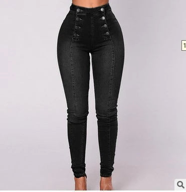Pantalones Vaqueros de Mujer de Talle Alto, Corte Slim, con Botones y Bolsillos