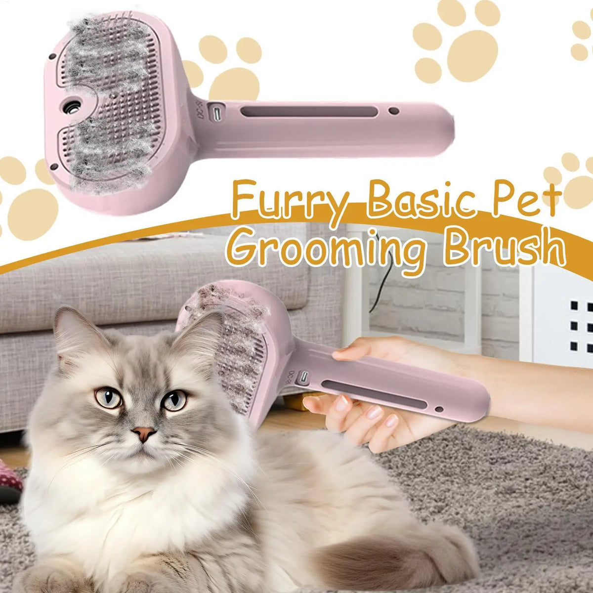Cepillo de Vapor 3 en 1 para Perros y Gatos – Eliminador de Pelo y Desenredante
