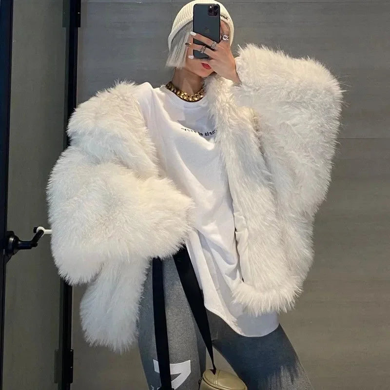 Abrigo de Mujer de Invierno de Piel Sintética de Felpa, Estilo Urbano y Casual