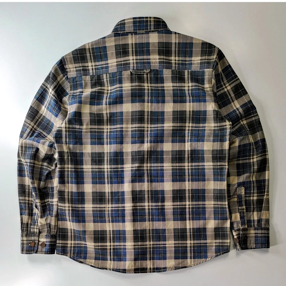 Camisa de Hombre de Algodón Lavado a Cuadros, Manga Larga y Diseño Grueso para Primavera y Otoño