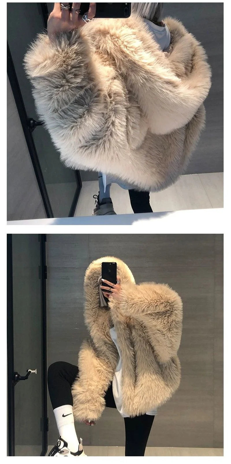 Abrigo de Mujer de Invierno de Piel Sintética de Felpa, Estilo Urbano y Casual
