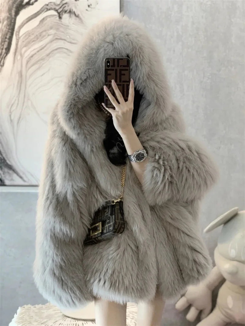 Abrigo de Mujer de Invierno de Piel Sintética de Felpa, Estilo Urbano y Casual