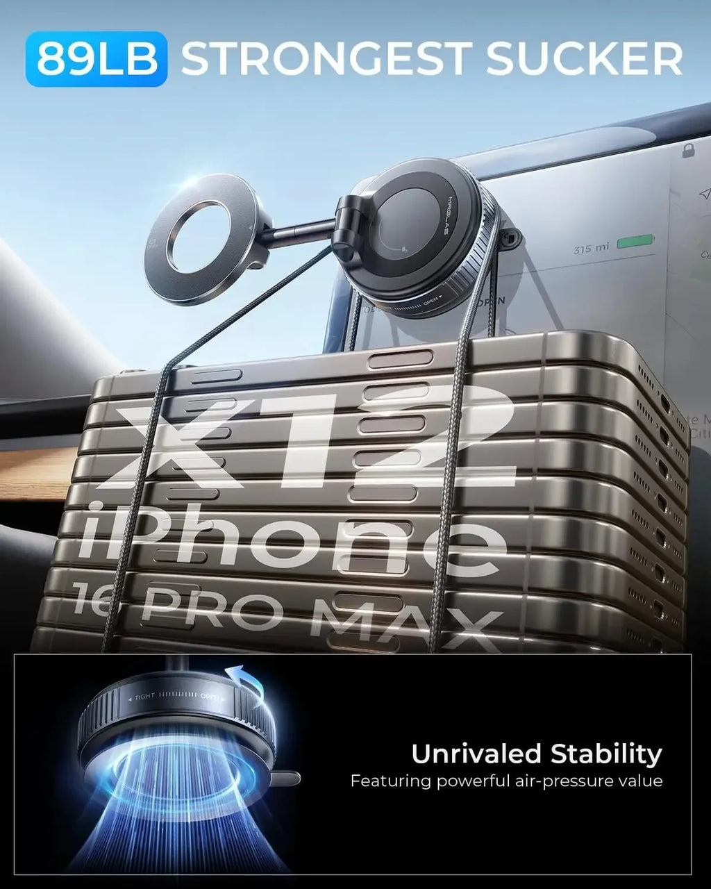 Soporte Magnético para Teléfono con Ventosa de Vacío, Compatible con MagSafe, Rotación 360°, Universal para Coche y Camión, Portátil y Plegable