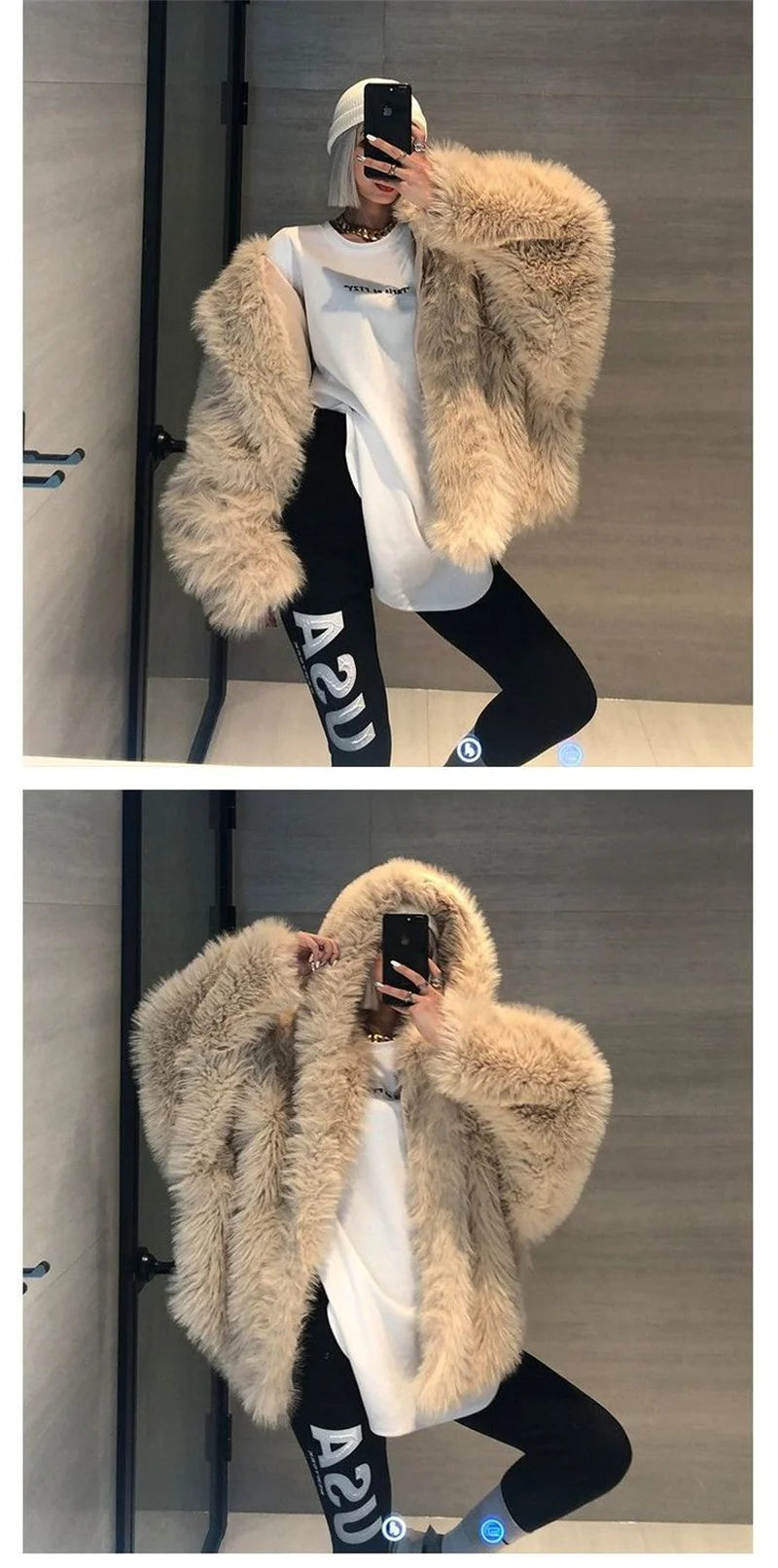 Abrigo de Mujer de Invierno de Piel Sintética de Felpa, Estilo Urbano y Casual