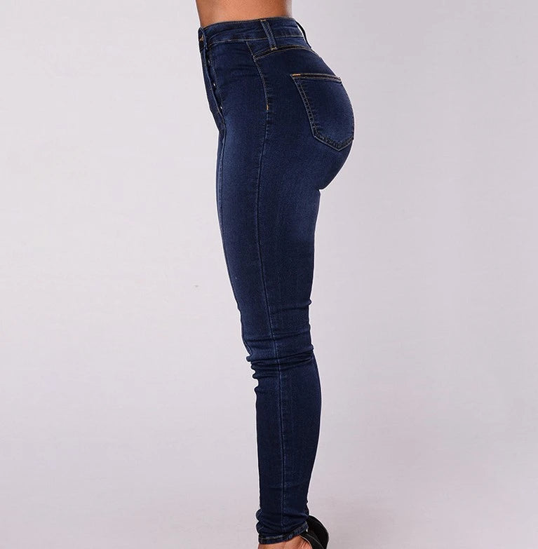 Pantalones Vaqueros de Mujer de Talle Alto, Corte Slim, con Botones y Bolsillos