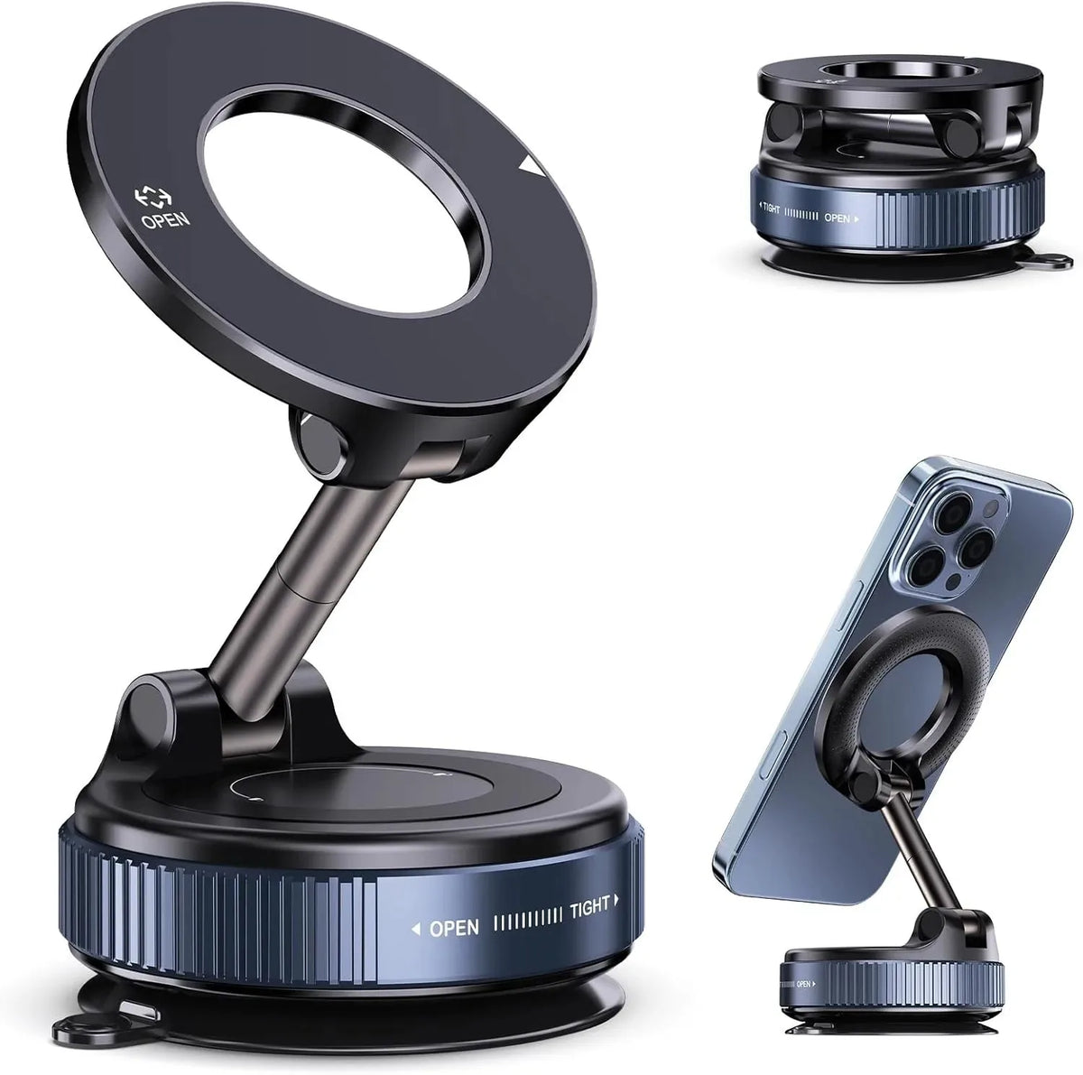 Soporte Magnético para Teléfono con Ventosa de Vacío, Compatible con MagSafe, Rotación 360°, Universal para Coche y Camión, Portátil y Plegable