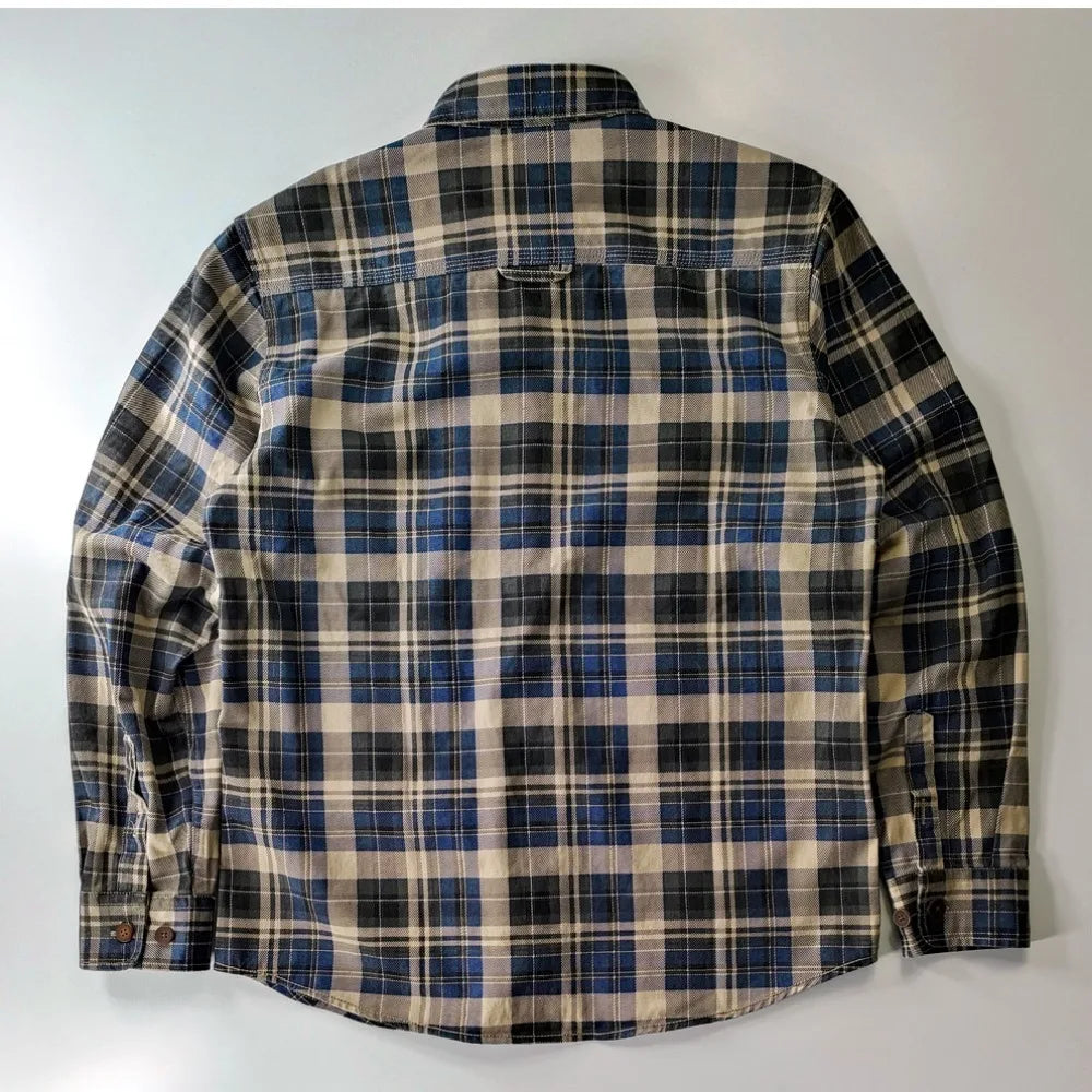 Camisa de Hombre de Algodón Lavado a Cuadros, Manga Larga y Diseño Grueso para Primavera y Otoño