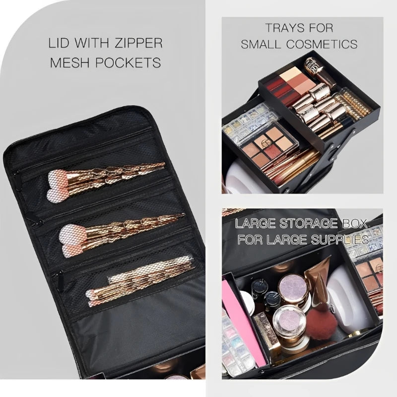 Maletín Organizador de Maquillaje de Gran Capacidad – Caja Portátil con Bandejas Ajustables