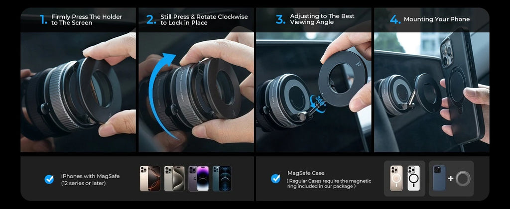 Soporte Magnético para Teléfono con Ventosa de Vacío, Compatible con MagSafe, Rotación 360°, Universal para Coche y Camión, Portátil y Plegable