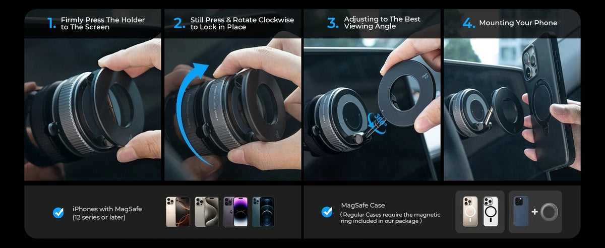 Soporte Magnético para Teléfono con Ventosa de Vacío, Compatible con MagSafe, Rotación 360°, Universal para Coche y Camión, Portátil y Plegable