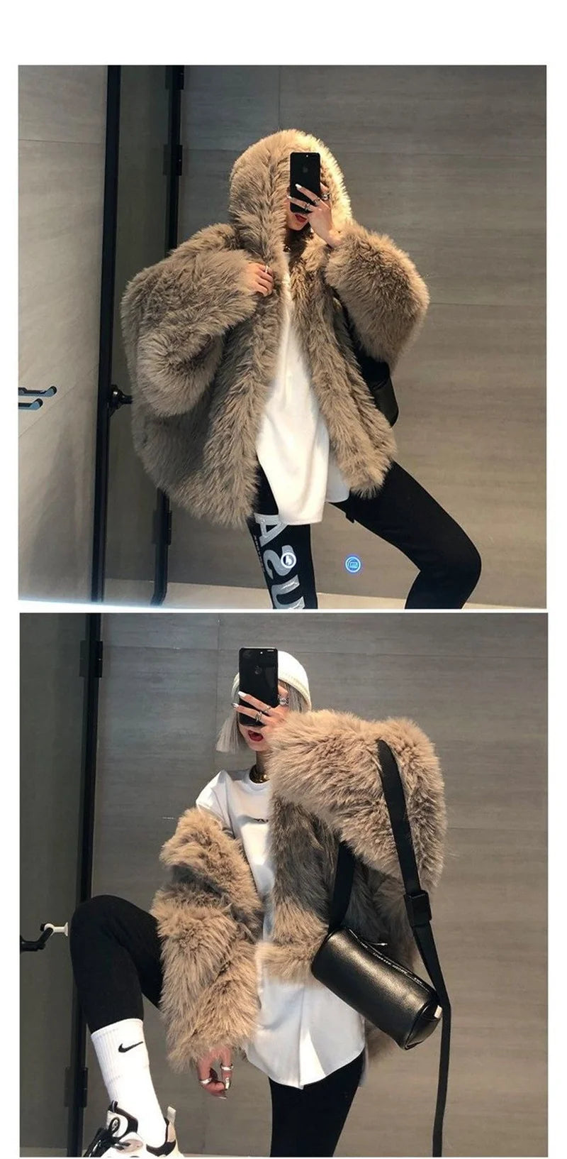 Abrigo de Mujer de Invierno de Piel Sintética de Felpa, Estilo Urbano y Casual