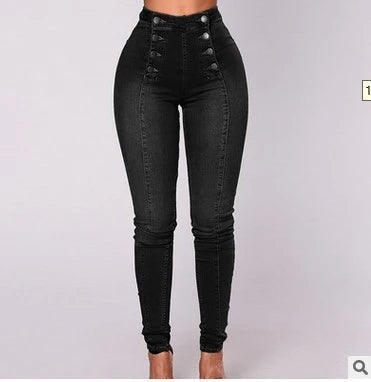 Pantalones Vaqueros de Mujer de Talle Alto, Corte Slim, con Botones y Bolsillos