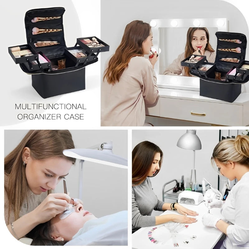 Maletín Organizador de Maquillaje de Gran Capacidad – Caja Portátil con Bandejas Ajustables