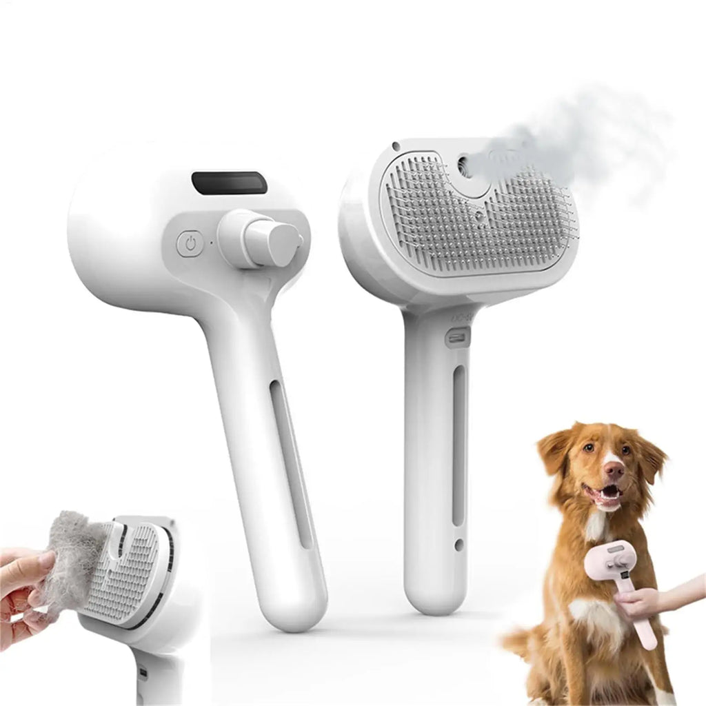 Cepillo de Vapor 3 en 1 para Perros y Gatos – Eliminador de Pelo y Desenredante