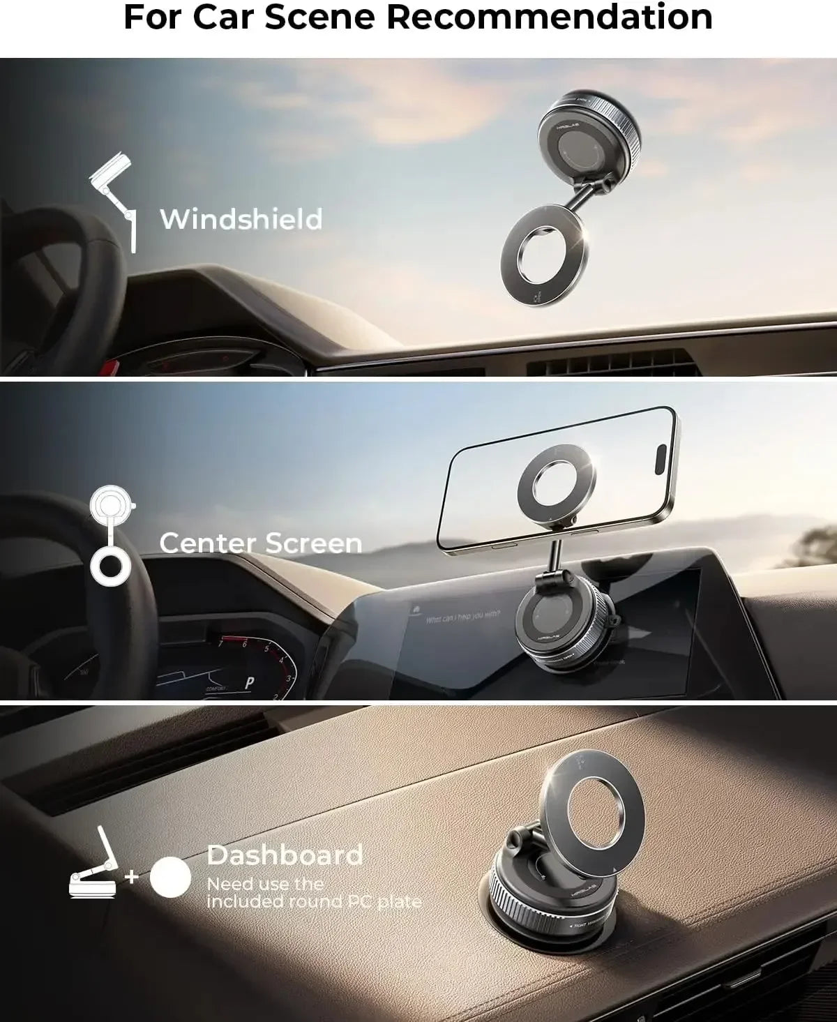 Soporte Magnético para Teléfono con Ventosa de Vacío, Compatible con MagSafe, Rotación 360°, Universal para Coche y Camión, Portátil y Plegable
