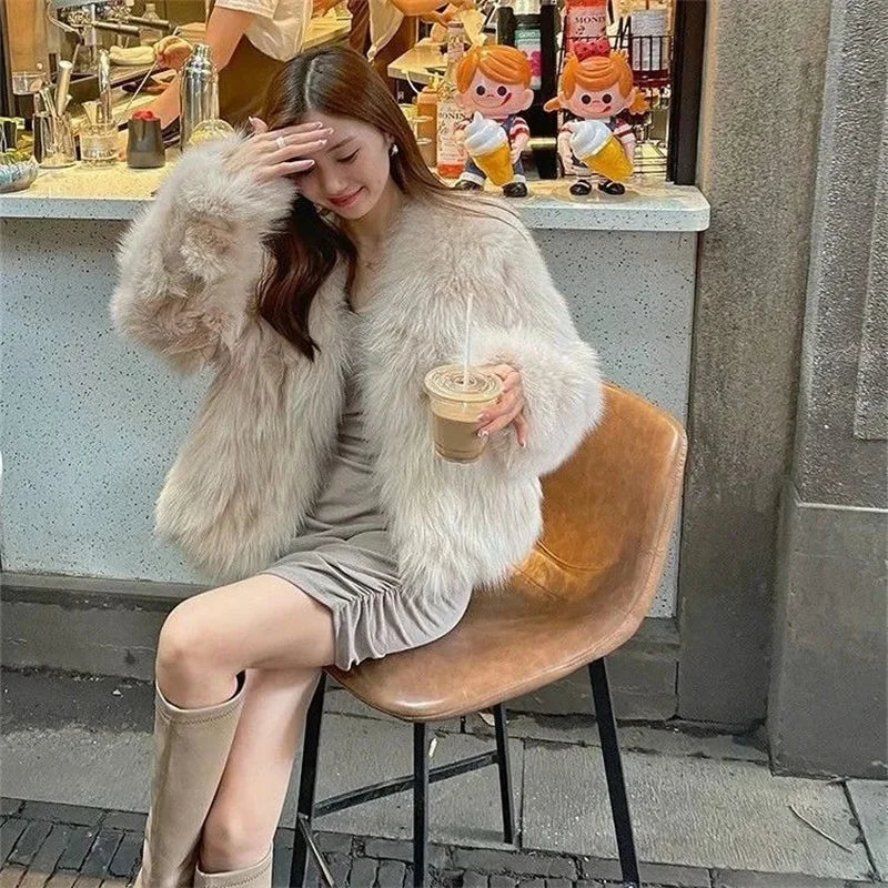 Abrigo de Mujer de Invierno de Piel Sintética de Felpa, Estilo Urbano y Casual