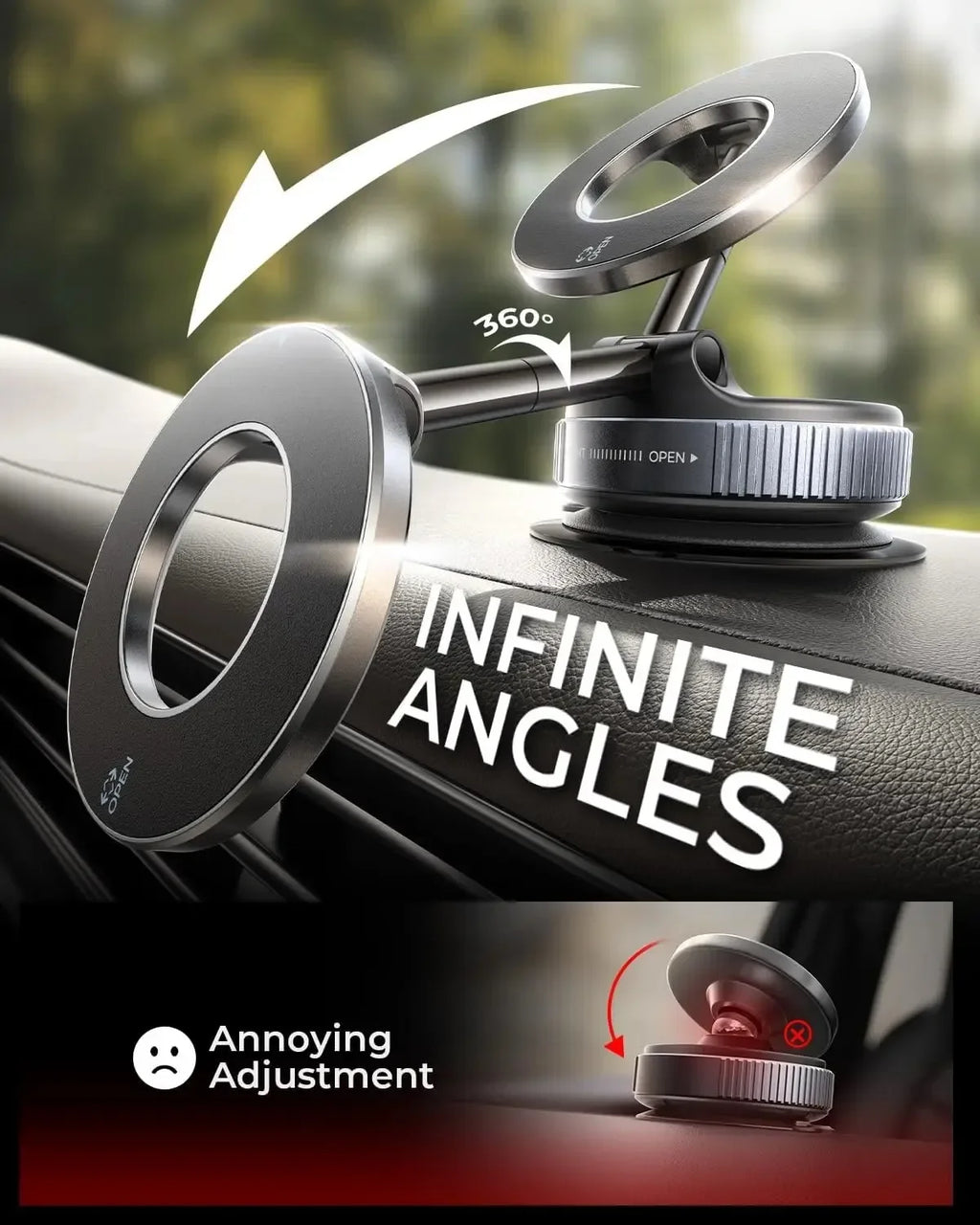 Soporte Magnético para Teléfono con Ventosa de Vacío, Compatible con MagSafe, Rotación 360°, Universal para Coche y Camión, Portátil y Plegable