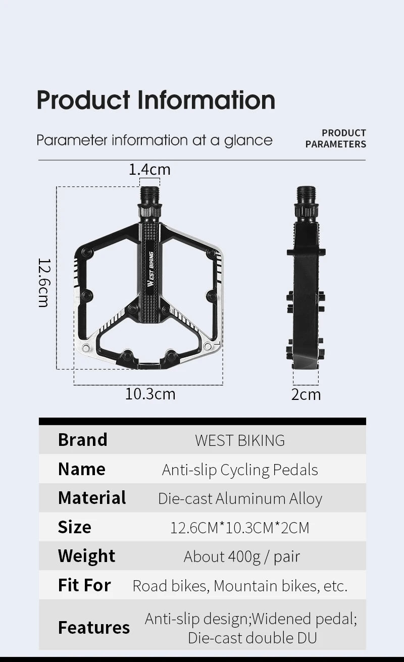 Pedales de Bicicleta WEST BIKING Ultraligeros de Aluminio – Antideslizantes MTB y Carretera