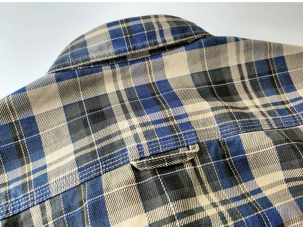 Camisa de Hombre de Algodón Lavado a Cuadros, Manga Larga y Diseño Grueso para Primavera y Otoño