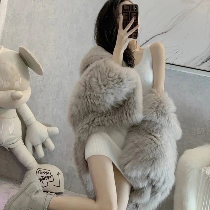 Abrigo de Mujer de Invierno de Piel Sintética de Felpa, Estilo Urbano y Casual