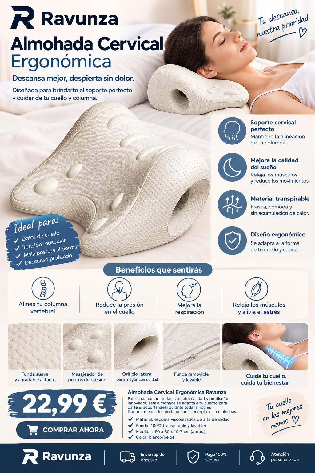 Almohada cervical ergonómica